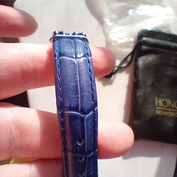 Honora Double Row Freshwater Pearl Royal Blue Genuine Leather Bracelet 925 - Picture 4 of 10